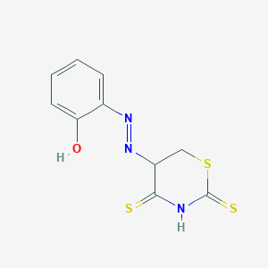 molecular formula C10H9N3OS3 B14489970 6-{2-[2,4-Bis(sulfanylidene)-1,3-thiazinan-5-yl]hydrazinylidene}cyclohexa-2,4-dien-1-one CAS No. 65489-64-7