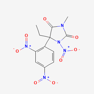 molecular formula C12H11N5O8 B14490124 5-(2,4-Dinitrophenyl)-5-ethyl-3-methyl-1-nitroimidazolidine-2,4-dione CAS No. 65632-94-2