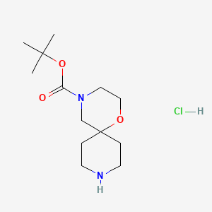 molecular formula C13H25ClN2O3 B1449020 tert-Butyl 1-oxa-4,9-diazaspiro[5.5]undecane-4-carboxylate hydrochloride CAS No. 1279863-55-6