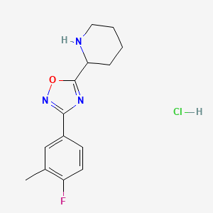 B1449110 2-[3-(4-Fluoro-3-methylphenyl)-1,2,4-oxadiazol-5-yl]piperidine hydrochloride CAS No. 1803593-21-6