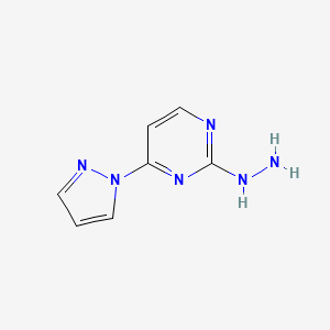 molecular formula C7H8N6 B1449206 2-肼基-4-(1H-吡唑-1-基)嘧啶 CAS No. 1514318-15-0