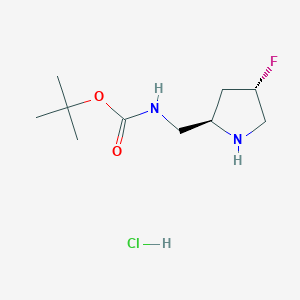 molecular formula C10H20ClFN2O2 B1449399 叔丁基 N-{[(2R,4S)-4-氟吡咯烷-2-基]甲基}氨基甲酸酯盐酸盐 CAS No. 1818843-18-3