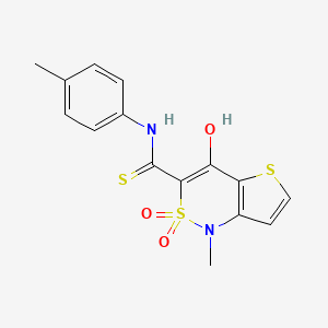 molecular formula C15H14N2O3S3 B1449482 4-hydroxy-1-methyl-N-(4-methylphenyl)-2,2-dioxo-1,2-dihydro-2lambda~6~-thieno[3,2-c][1,2]thiazine-3-carbothioamide CAS No. 320423-77-6