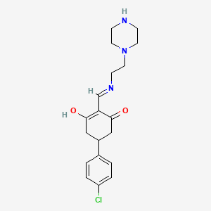 molecular formula C19H24ClN3O2 B1449610 5-(4-Chlorophenyl)-2-{[(2-piperazin-1-ylethyl)amino]methylene}cyclohexane-1,3-dione CAS No. 299935-27-6