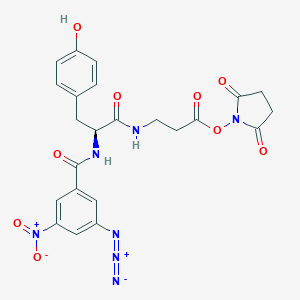 molecular formula C23H21N7O9 B144962 Succinimidyl N-(N'-(3-azido-5-nitrobenzoyl)tyrosyl)-beta-alanate CAS No. 126083-10-1
