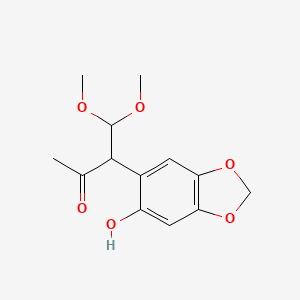 molecular formula C13H16O6 B14497018 3-(6-Hydroxy-2H-1,3-benzodioxol-5-yl)-4,4-dimethoxybutan-2-one CAS No. 64861-76-3