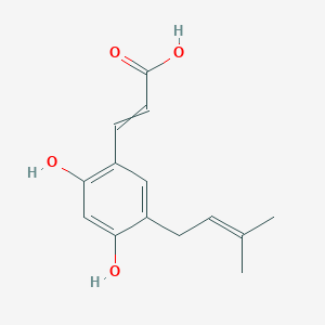 molecular formula C14H16O4 B14497213 3-[2,4-Dihydroxy-5-(3-methylbut-2-en-1-yl)phenyl]prop-2-enoic acid CAS No. 63524-10-7