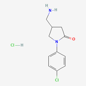 molecular formula C11H14Cl2N2O B1449723 4-(Aminomethyl)-1-(4-chlorophenyl)pyrrolidin-2-one hydrochloride CAS No. 1177282-58-4