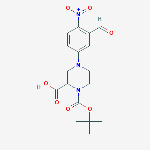 molecular formula C17H21N3O7 B1449992 4-(3-Formyl-4-nitrophenyl)-1-[(2-methylpropan-2-yl)oxycarbonyl]piperazine-2-carboxylic acid CAS No. 1786853-91-5