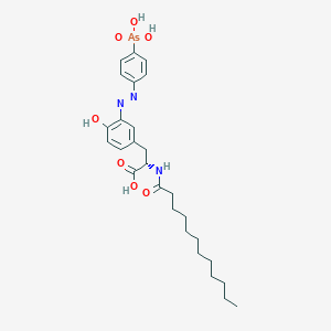 molecular formula C27H38AsN3O7 B14500209 3-{3-[2-(4-Arsonophenyl)hydrazinylidene]-4-oxocyclohexa-1,5-dien-1-yl}-N-dodecanoyl-L-alanine CAS No. 64349-16-2