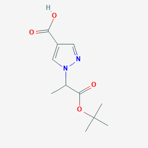 molecular formula C11H16N2O4 B1450104 1-(2-叔丁氧基-1-甲基-2-氧代乙基)-1H-吡唑-4-羧酸 CAS No. 1856096-94-0