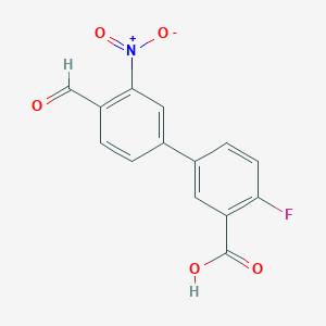 molecular formula C14H8FNO5 B1450256 2-氟-5-(4-甲酰基-3-硝基苯基)苯甲酸 CAS No. 1403483-64-6