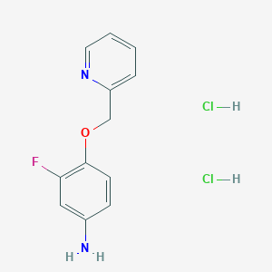 molecular formula C12H13Cl2FN2O B1450267 3-Fluoro-4-(pyridin-2-ylmethoxy)aniline dihydrochloride CAS No. 1431970-14-7