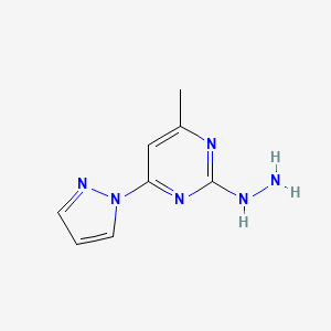 molecular formula C8H10N6 B1450468 2-肼基-4-甲基-6-(1H-吡唑-1-基)嘧啶 CAS No. 1537190-57-0