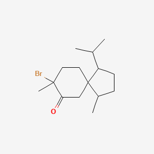 molecular formula C15H25BrO B14505060 8-Bromo-1,8-dimethyl-4-(propan-2-yl)spiro[4.5]decan-7-one CAS No. 62994-43-8