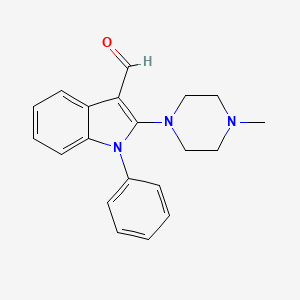 molecular formula C20H21N3O B14506162 1H-Indole-3-carboxaldehyde, 2-(4-methyl-1-piperazinyl)-1-phenyl- CAS No. 63925-79-1