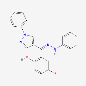 molecular formula C22H17FN4O B1450785 4-fluoro-2-[(1-phenyl-1H-pyrazol-4-yl)(2-phenylhydrazin-1-ylidene)methyl]phenol CAS No. 1006492-56-3