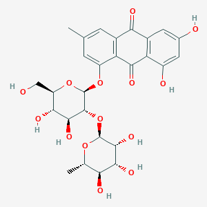 molecular formula C27H30O14 B145080 1,6,8-Trihydroxy-3-methylanthraquinone 1-O-rhamnosyl(1-2)glucoside CAS No. 137162-02-8