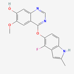 molecular formula C18H14FN3O3 B1450827 4-(4-氟-2-甲基-1H-吲哚-5-氧基)-6-甲氧基喹唑啉-7-醇 CAS No. 574745-76-9