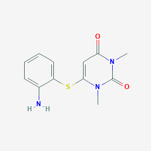 molecular formula C12H13N3O2S B14508646 6-[(2-Aminophenyl)sulfanyl]-1,3-dimethylpyrimidine-2,4(1H,3H)-dione CAS No. 62925-51-3