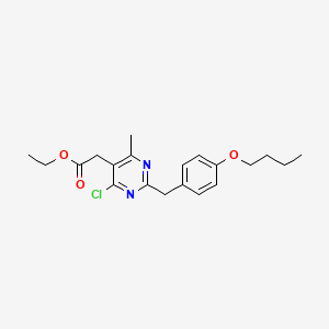 molecular formula C20H25ClN2O3 B14509149 5-Pyrimidineacetic acid, 2-((4-butoxyphenyl)methyl)-4-chloro-6-methyl-, ethyl ester CAS No. 64678-08-6