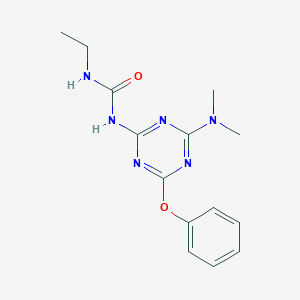 molecular formula C14H18N6O2 B14509471 N-[4-(Dimethylamino)-6-phenoxy-1,3,5-triazin-2-yl]-N'-ethylurea CAS No. 62734-64-9