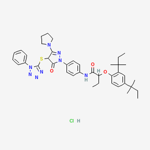 B14510084 Butanamide, 2-[2,4-bis(1,1-dimethylpropyl)phenoxy]-N-[4-[4,5-dihydro-5-oxo-4-[(1-phenyl-1H-tetrazol-5-yl)thio]-3-(1-pyrrolidinyl)-1H-pyrazol-1-yl]phenyl]-, monohydrochloride CAS No. 63059-50-7