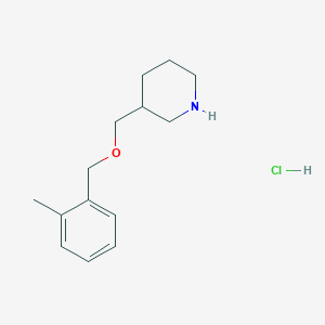molecular formula C14H22ClNO B1451061 3-(((2-Methylbenzyl)oxy)methyl)piperidine hydrochloride CAS No. 1185303-83-6