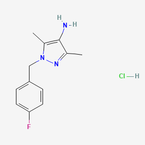 molecular formula C12H15ClFN3 B1451071 1-(4-Fluoro-benzyl)-3,5-dimethyl-1H-pyrazol-4-ylamine hydrochloride CAS No. 1185304-39-5
