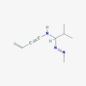 molecular formula C9H15N3 B14513012 N-{2-Methyl-1-[(E)-methyldiazenyl]propyl}but-3-en-1-yn-1-amine CAS No. 62655-39-4