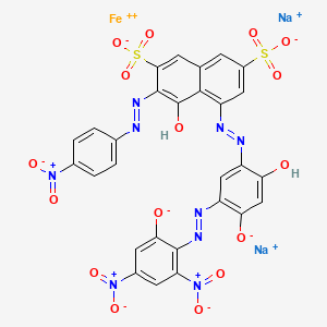 Ferrate(2-), (5-((2-hydroxy-4-(hydroxy-kappaO)-5-((2-(hydroxy-kappaO)-4,6-dinitrophenyl)azo-kappaN1)phenyl)azo)-4-hydroxy-3-((4-nitrophenyl)azo)-2,7-naphthalenedisulfonato(4-))-, disodium