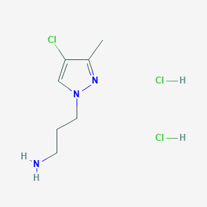 molecular formula C7H14Cl3N3 B1451363 3-(4-Chloro-3-methyl-1H-pyrazol-1-yl)propan-1-amine dihydrochloride CAS No. 1189434-81-8