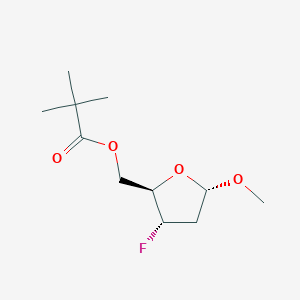 molecular formula C11H19FO4 B145143 [(2R,3S,5S)-3-fluoro-5-methoxyoxolan-2-yl]methyl 2,2-dimethylpropanoate CAS No. 138168-22-6