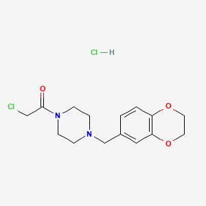 molecular formula C15H20Cl2N2O3 B1451545 1-(Chloroacetyl)-4-(2,3-dihydro-1,4-benzodioxin-6-ylmethyl)piperazine hydrochloride CAS No. 1177307-69-5