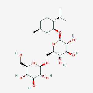 molecular formula C22H40O11 B145173 (2R,3S,4S,5R,6R)-2-(Hydroxymethyl)-6-[[(2R,3S,4S,5R,6R)-3,4,5-trihydroxy-6-[(1S,2R,5S)-5-methyl-2-propan-2-ylcyclohexyl]oxyoxan-2-yl]methoxy]oxane-3,4,5-triol CAS No. 135636-00-9