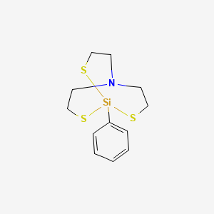 molecular formula C12H17NS3Si B14518361 2,8,9-Trithia-5-aza-1-silabicyclo(3.3.3)undecane, 1-phenyl- CAS No. 63108-07-6