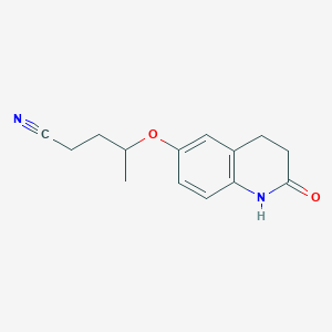 molecular formula C14H16N2O2 B14518513 4-[(2-Oxo-1,2,3,4-tetrahydroquinolin-6-yl)oxy]pentanenitrile CAS No. 63136-76-5