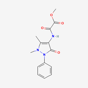 molecular formula C14H15N3O4 B14518771 Acetic acid, ((2,3-dihydro-1,5-dimethyl-3-oxo-2-phenyl-1H-pyrazol-4-yl)amino)oxo-, methyl ester CAS No. 62707-48-6