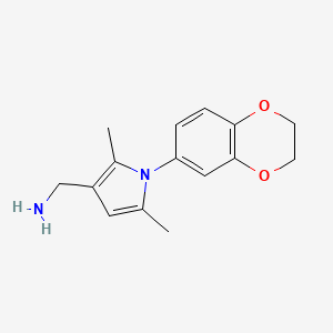 molecular formula C15H18N2O2 B1451960 [1-(2,3-Dihydro-1,4-benzodioxin-6-yl)-2,5-dimethylpyrrol-3-yl]methanamine CAS No. 1177348-71-8