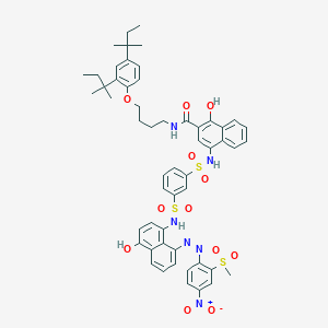 molecular formula C54H58N6O12S3 B14520309 2-Naphthalenecarboxamide, N-[4-[2,4-bis(1,1-dimethylpropyl)phenoxy]butyl]-1-hydroxy-4-[[[3-[[[4-hydroxy-8-[[2-(methylsulfonyl)-4-nitrophenyl]azo]-1-naphthalenyl]amino]sulfonyl]phenyl]sulfonyl]amino]- CAS No. 63059-54-1