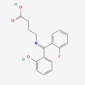 molecular formula C17H16FNO3 B14520814 4-{[(2-Fluorophenyl)(6-oxocyclohexa-2,4-dien-1-ylidene)methyl]amino}butanoic acid CAS No. 62665-83-2