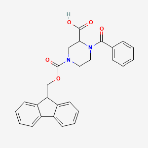 molecular formula C27H24N2O5 B1452110 4-(((9H-Fluoren-9-yl)methoxy)carbonyl)-1-benzoylpiperazine-2-carboxylic acid CAS No. 1214665-64-1