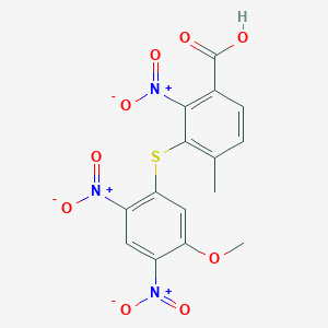 molecular formula C15H11N3O9S B14521532 3-[(5-Methoxy-2,4-dinitrophenyl)sulfanyl]-4-methyl-2-nitrobenzoic acid CAS No. 62486-57-1