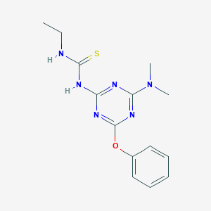 molecular formula C14H18N6OS B14521898 N-[4-(Dimethylamino)-6-phenoxy-1,3,5-triazin-2-yl]-N'-ethylthiourea CAS No. 62734-63-8