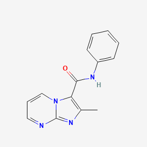 molecular formula C14H12N4O B14523305 Imidazo[1,2-a]pyrimidine-3-carboxamide, 2-methyl-N-phenyl- CAS No. 62772-76-3