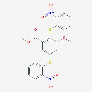 molecular formula C21H16N2O7S2 B14527759 Methyl 3-methoxy-2,5-bis[(2-nitrophenyl)sulfanyl]benzoate CAS No. 62486-42-4