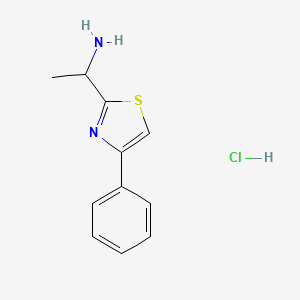 molecular formula C11H13ClN2S B1452936 1-(4-Phenyl-1,3-thiazol-2-yl)ethan-1-amine hydrochloride CAS No. 909886-12-0
