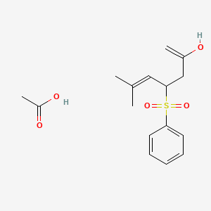 molecular formula C16H22O5S B14531093 Acetic acid;4-(benzenesulfonyl)-6-methylhepta-1,5-dien-2-ol CAS No. 62692-54-0