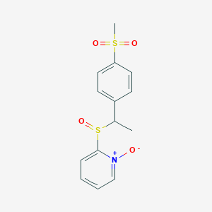 molecular formula C14H15NO4S2 B14531360 Pyridine, 2-[[1-[4-(methylsulfonyl)phenyl]ethyl]sulfinyl]-, 1-oxide CAS No. 62382-17-6