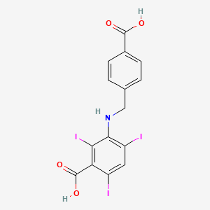 molecular formula C15H10I3NO4 B14531376 Benzoic acid, 3-[[(4-carboxyphenyl)methyl]amino]-2,4,6-triiodo- CAS No. 62642-75-5